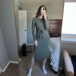 Topshop Green Fall Midi Dress with Slit